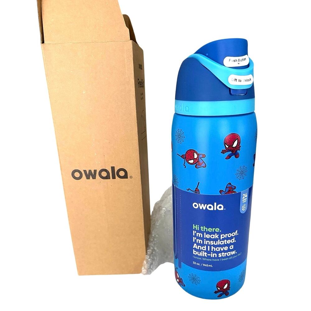 New Owala Custom SpiderMan marvel water bottle blue red 32oz free sip comic hero
